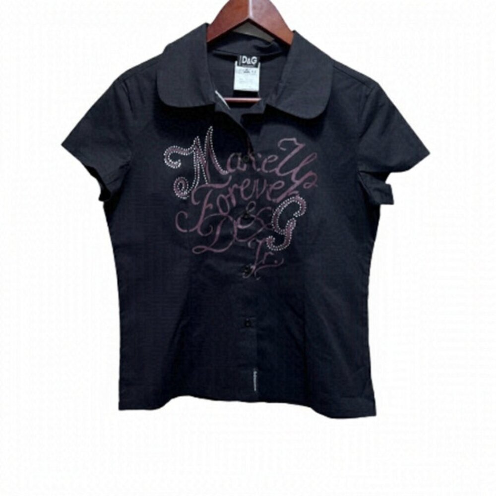 D G Dolce  Gabbana Black Button Down Short Sleeve Shirt Size XL